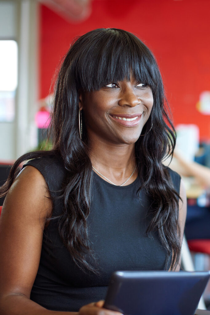 a woman with long hair